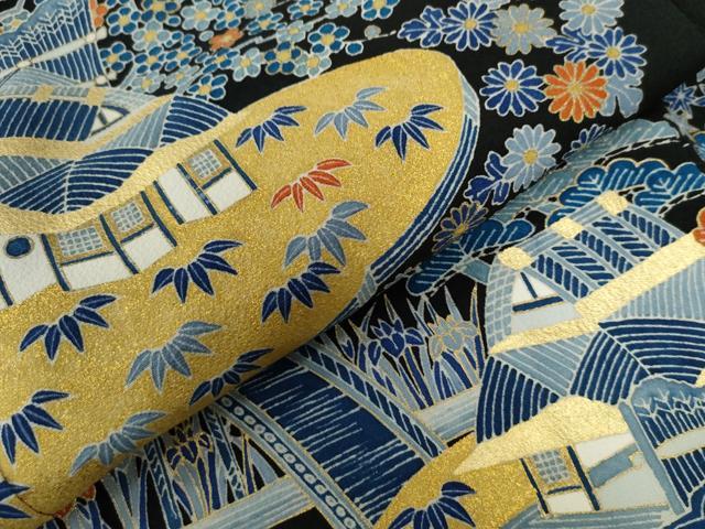 平和屋着物●豪華黒留袖　作家物　渡り橋松竹梅風景文　金彩　正絹　逸品　CAAZ3289yc