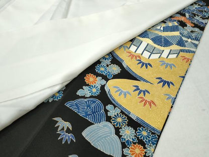 平和屋着物●豪華黒留袖　作家物　渡り橋松竹梅風景文　金彩　正絹　逸品　CAAZ3289yc