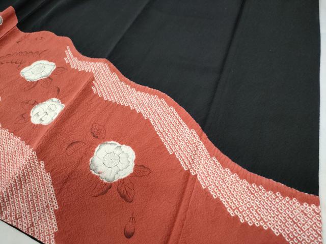 平和屋着物●訪問着　辻が花　手描き　絞り　黒地　金通し地　正絹　逸品　CAAZ3304yc