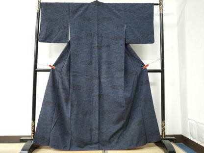 平和屋着物●結城紬　雲取り草花文　正絹　逸品　CAAZ3330yc
