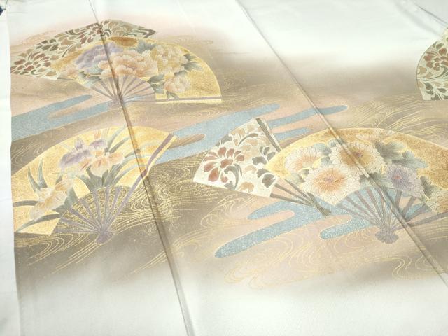 平和屋着物●豪華色留袖　流水扇面草花文　暈し染め　金彩　正絹　逸品　未使用　CAAZ3332yc 平和屋着物○豪華色留袖 流水扇面草花文 暈し染め 金彩 正絹