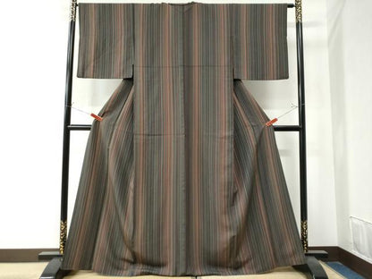平和屋着物●上質な小紋　縞　正絹　逸品　CAAZ3333yc