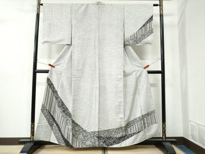 平和屋着物●訪問着 縞 葡萄花唐草文 たたき染め 正絹 逸品 CAAZ3341yc