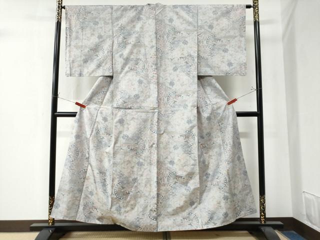 平和屋着物○本場大島紬 白大島 7マルキ 総絣 吉祥花唐草文