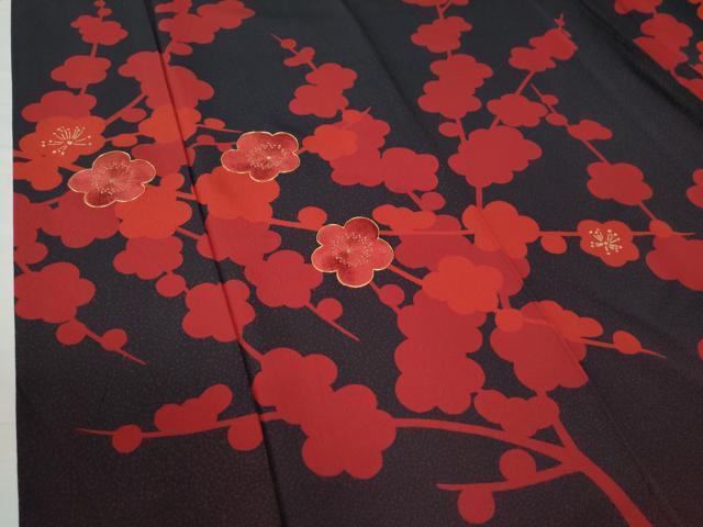 平和屋着物●豪華振袖　駒刺繍　枝梅文　黒地　金彩　正絹　逸品　CAAZ3400yc