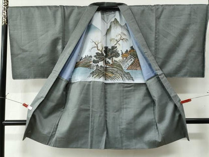 平和屋着物●男性 お召 アンサンブル 長襦袢セット 80亀甲 キングサイズ 正絹 逸品 未使用 CAAZ3406yc