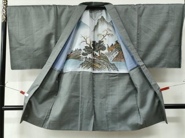 平和屋着物●男性 お召 アンサンブル 長襦袢セット 80亀甲 キングサイズ 正絹 逸品 未使用 CAAZ3406yc