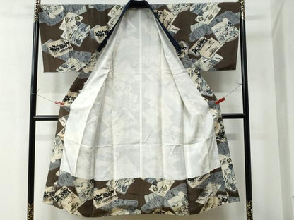 平和屋着物●男性 お召 アンサンブル 長襦袢セット 80亀甲 キングサイズ 正絹 逸品 未使用 CAAZ3406yc