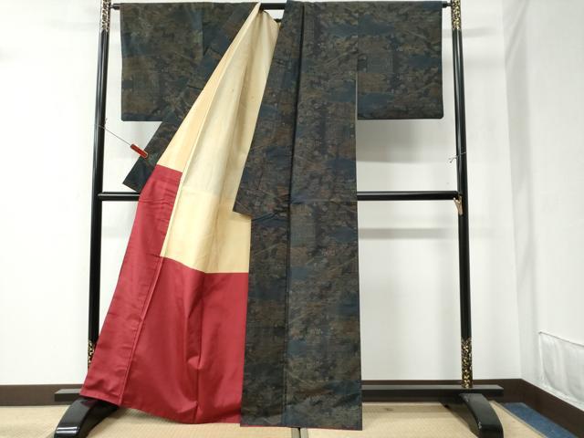 平和屋着物●本場大島紬　草花文　正絹　逸品　CAAZ3409yc