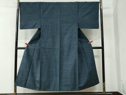 平和屋着物●男性 紬 色無地 青藍色 正絹 逸品 CAAZ3413yc