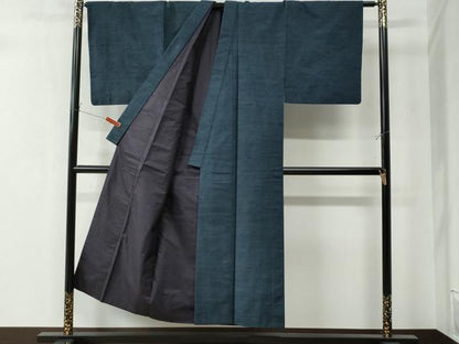 平和屋着物●男性 紬 色無地 青藍色 正絹 逸品 CAAZ3413yc