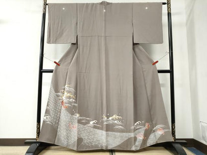 平和屋着物●豪華色留袖 駒刺繍 漁 海老 鯛 網 立波 金彩 正絹 逸品 CAAZ3421yc