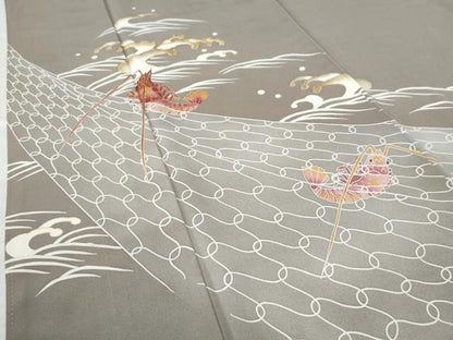 平和屋着物●豪華色留袖 駒刺繍 漁 海老 鯛 網 立波 金彩 正絹 逸品 CAAZ3421yc