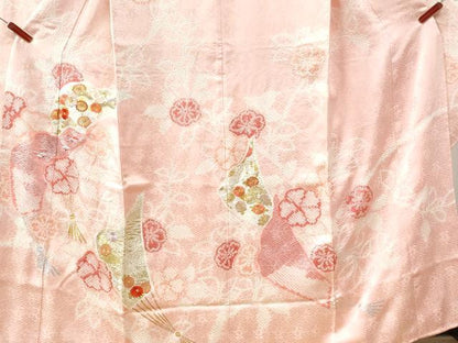 平和屋着物●豪華振袖・長襦袢セット 駒刺繍 絞り 扇面青海波花唐草文 金銀彩 正絹 逸品 CAAZ3426yc