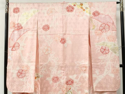 平和屋着物●豪華振袖・長襦袢セット 駒刺繍 絞り 扇面青海波花唐草文 金銀彩 正絹 逸品 CAAZ3426yc