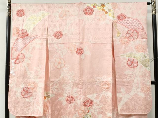 平和屋着物●豪華振袖・長襦袢セット 駒刺繍 絞り 扇面青海波花唐草文 金銀彩 正絹 逸品 CAAZ3426yc