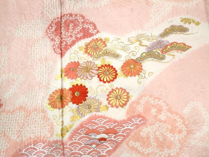 平和屋着物●豪華振袖・長襦袢セット 駒刺繍 絞り 扇面青海波花唐草文 金銀彩 正絹 逸品 CAAZ3426yc