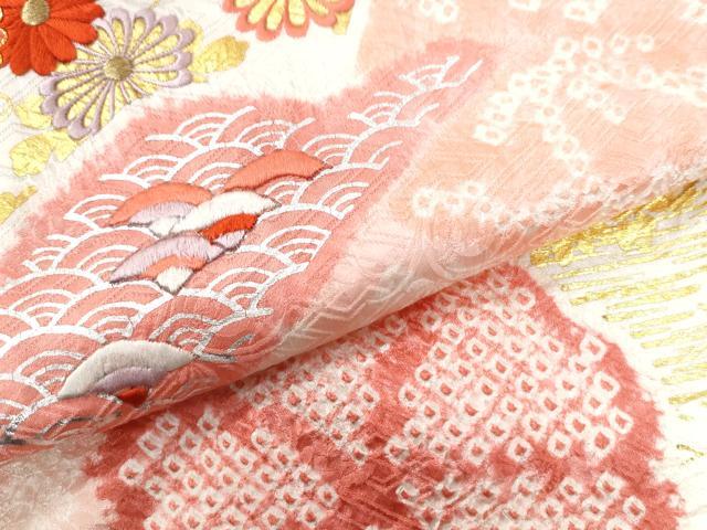 平和屋着物●豪華振袖・長襦袢セット 駒刺繍 絞り 扇面青海波花唐草文 金銀彩 正絹 逸品 CAAZ3426yc