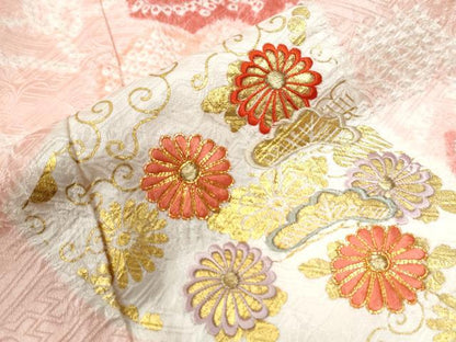 平和屋着物●豪華振袖・長襦袢セット 駒刺繍 絞り 扇面青海波花唐草文 金銀彩 正絹 逸品 CAAZ3426yc