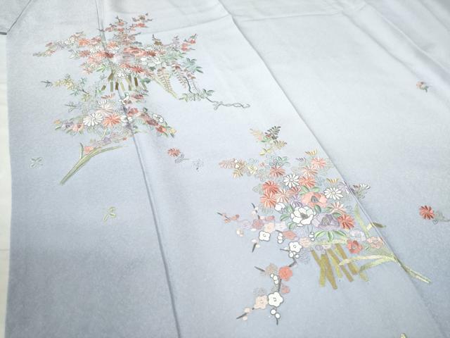 平和屋着物●訪問着　総刺繍　草花文　暈し染め　正絹　逸品　CAAZ3429yc