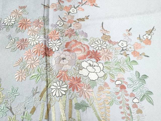平和屋着物●訪問着　総刺繍　草花文　暈し染め　正絹　逸品　CAAZ3429yc