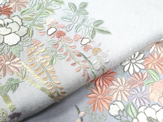 平和屋着物●訪問着　総刺繍　草花文　暈し染め　正絹　逸品　CAAZ3429yc