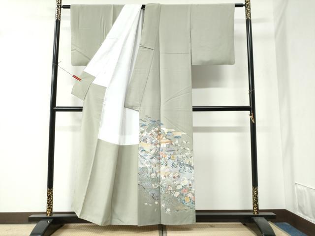 平和屋着物●京友禅作家 外池雅峰 訪問着 駒刺繍 渡り橋松竹梅風景文 暈し染め 金銀彩 正絹 逸品 CAAZ3433yc