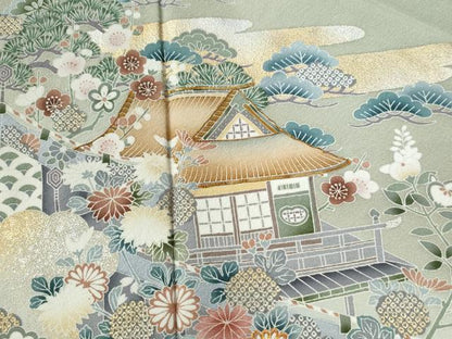 平和屋着物●京友禅作家 外池雅峰 訪問着 駒刺繍 渡り橋松竹梅風景文 暈し染め 金銀彩 正絹 逸品 CAAZ3433yc