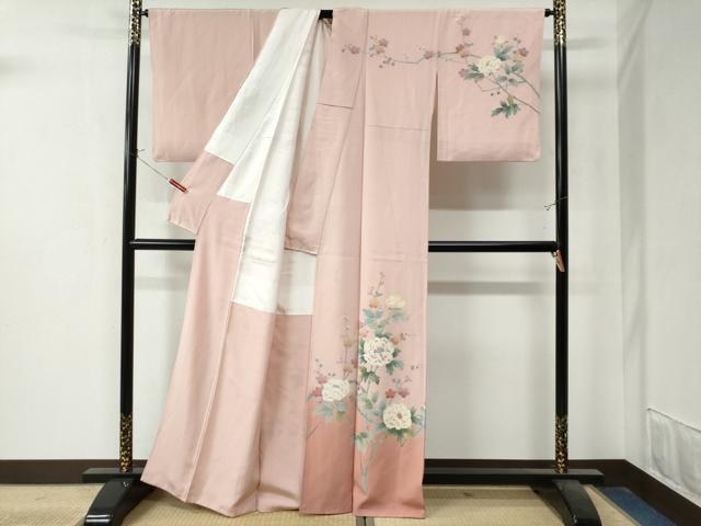 平和屋着物●訪問着　友禅　作家物　枝牡丹梅文　暈し染め　正絹　逸品　CAAZ3440yc