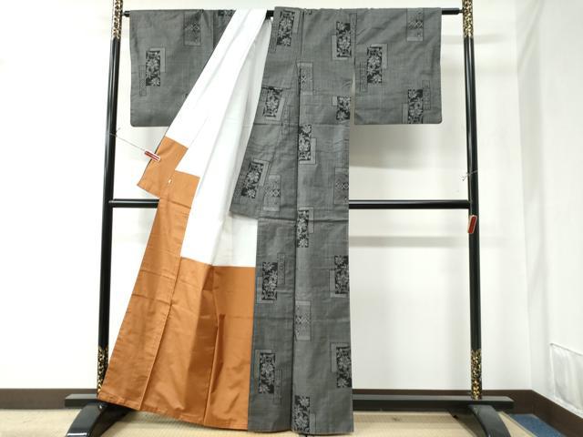 平和屋着物●本場大島紬　7マルキ　短冊重ね草花文　正絹　逸品　CAAZ3445yc