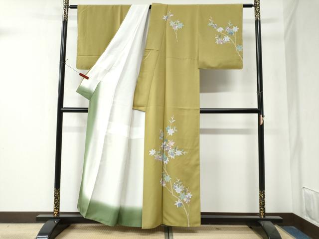 平和屋着物●訪問着　刺繍　楓枝花文　金糸　正絹　逸品　CAAZ3455yc