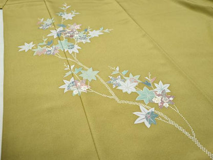 平和屋着物●訪問着　刺繍　楓枝花文　金糸　正絹　逸品　CAAZ3455yc