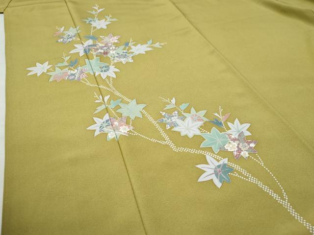 平和屋着物●訪問着　刺繍　楓枝花文　金糸　正絹　逸品　CAAZ3455yc