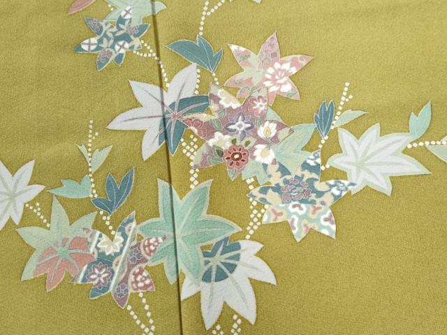 平和屋着物●訪問着　刺繍　楓枝花文　金糸　正絹　逸品　CAAZ3455yc