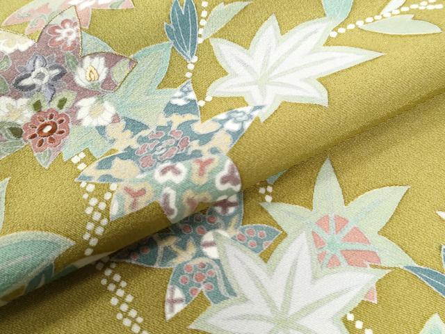 平和屋着物●訪問着　刺繍　楓枝花文　金糸　正絹　逸品　CAAZ3455yc