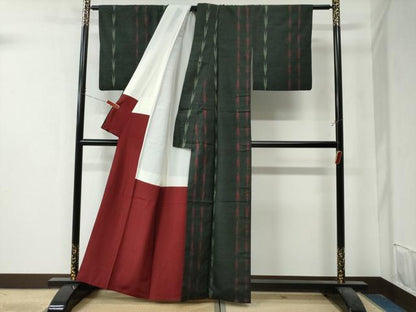 平和屋着物●上質な紬　矢羽文　正絹　逸品　CAAZ3458yc