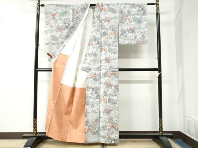 平和屋着物●小千谷紬 本真綿結城 雲取り草花文 証紙付き 正絹 逸品 未使用 CAAZ3460yc