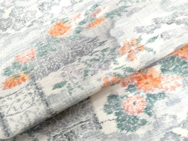 平和屋着物●小千谷紬 本真綿結城 雲取り草花文 証紙付き 正絹 逸品 未使用 CAAZ3460yc