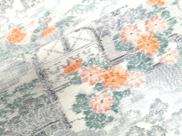 平和屋着物●小千谷紬 本真綿結城 雲取り草花文 証紙付き 正絹 逸品 未使用 CAAZ3460yc