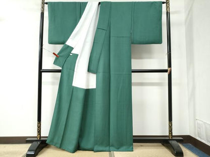 平和屋着物●上質な色無地　緑青色　正絹　逸品　CAAZ3476yc