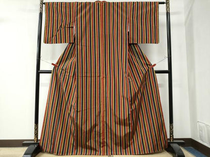 平和屋着物●上質な紬　縞　正絹　逸品　未使用　CAAZ3484yc