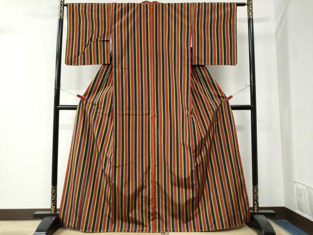平和屋着物●上質な紬　縞　正絹　逸品　未使用　CAAZ3484yc