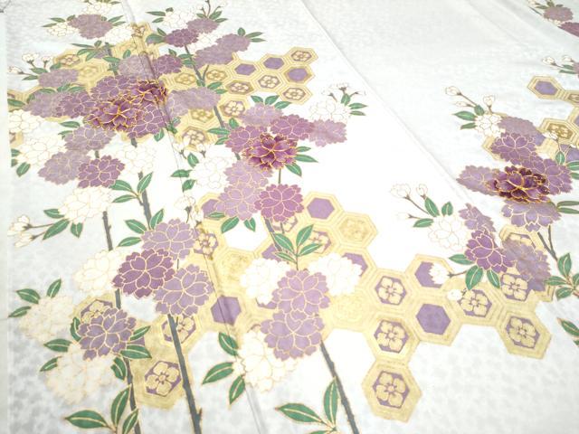 平和屋着物●豪華色留袖　駒刺繍　亀甲枝花文　金彩　正絹　逸品　CAAZ3491yc