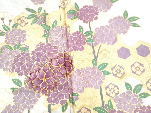 平和屋着物●豪華色留袖　駒刺繍　亀甲枝花文　金彩　正絹　逸品　CAAZ3491yc