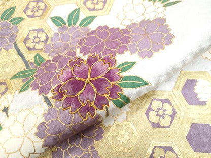 平和屋着物●豪華色留袖　駒刺繍　亀甲枝花文　金彩　正絹　逸品　CAAZ3491yc