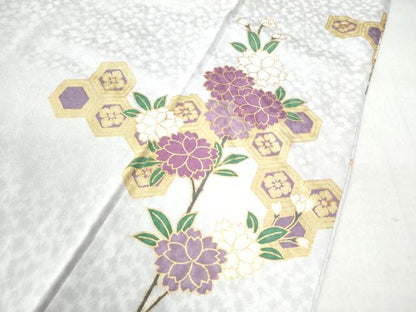 平和屋着物●豪華色留袖　駒刺繍　亀甲枝花文　金彩　正絹　逸品　CAAZ3491yc