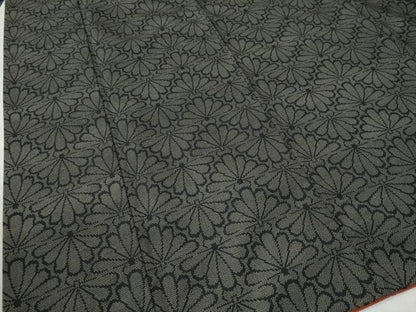 平和屋着物●上質な紬　菊　黒地　ロング丈　正絹　逸品　CAAZ3507yc