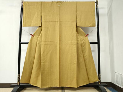 平和屋着物●上質な色無地　花松地紋　黄朽葉色　正絹　逸品　CAAZ3519yc