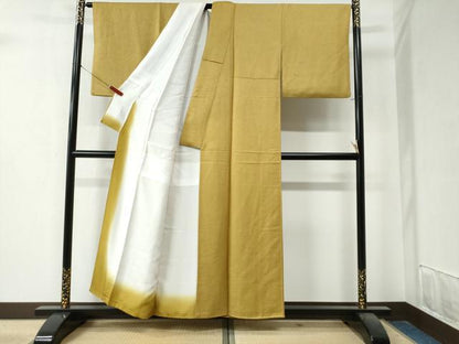 平和屋着物●上質な色無地　花松地紋　黄朽葉色　正絹　逸品　CAAZ3519yc