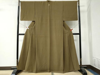 平和屋着物●上質な色無地　鶯茶色　正絹　逸品　CAAZ3537yc
